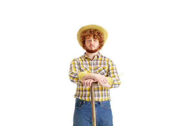 Handsome farmer, rancher isolated over white studio background - Foto, immagini
