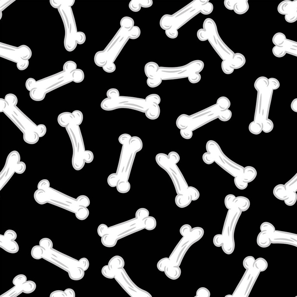 Seamless pattern with bones. Hand drawn vector illustration on black background. - Vector, Imagen