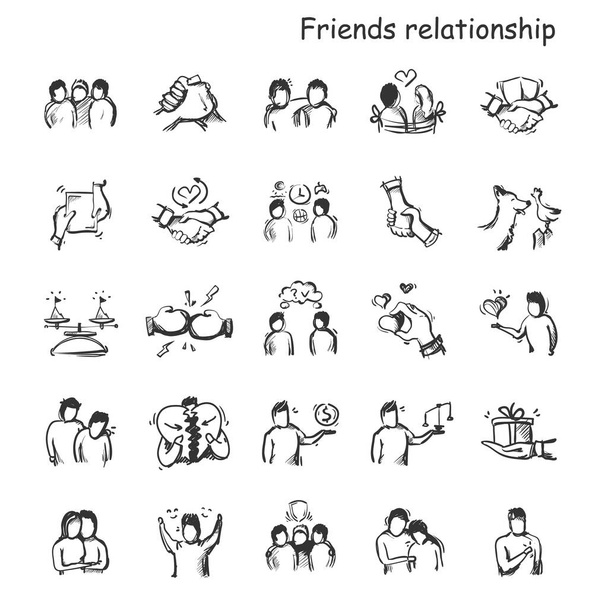 Vrienden relatie lijn pictogrammen ingesteld. Menselijke waarden en kenmerken - Vector, afbeelding