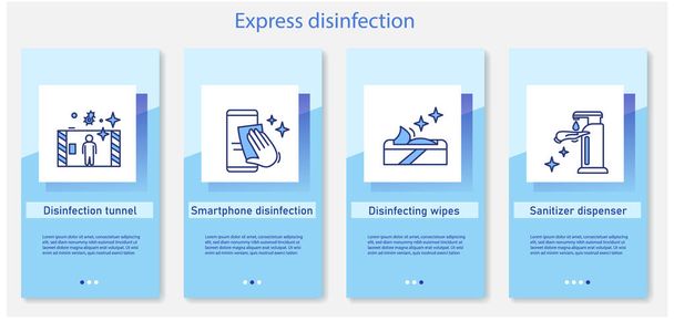 Express disinfection onboarding mobile app page screens.Preventing virus spread  - Vector, Image