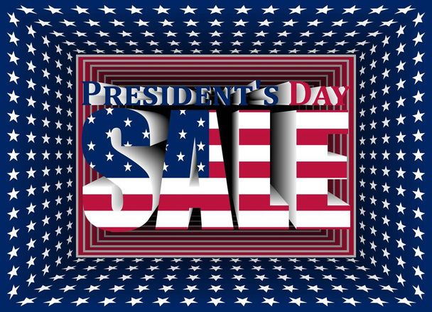 Vektorillustration für eine Werbekampagne am Tag des US-Präsidenten. 3D-Box mit den Farben der amerikanischen Flagge. Perfekt für Ihr Unternehmen. - Vektor, Bild