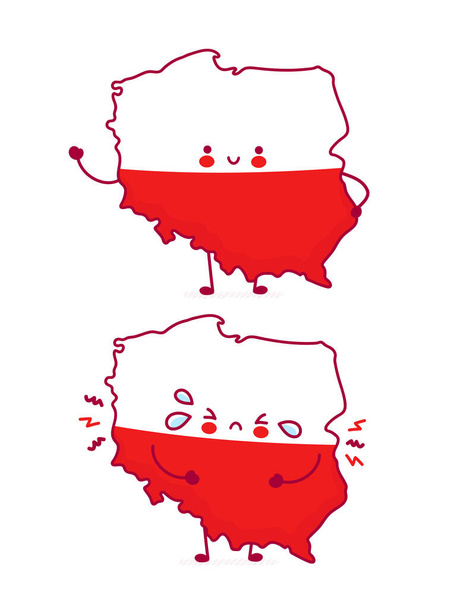 Mignon heureux et triste drôle Pologne carte et drapeau - Vecteur, image