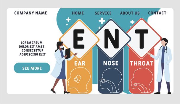 Vector website design template . ENT -  Ear Nose Throat  acronym, medical concept. illustration for website banner, marketing materials, business presentation, online advertising. - Vector, Image