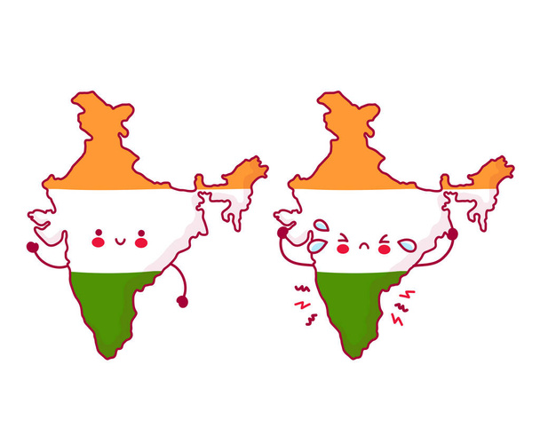 Cute happy and sad funny India map and flag - Vector, Image