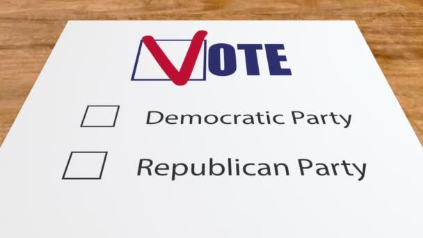 Метки избирателей синей ручкой один флажок в бюллетене для голосования за демократическую партию - Кадры, видео