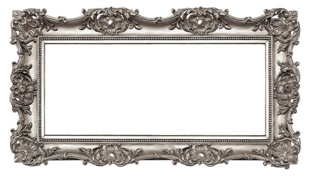 Panoráma ezüst keret festmények, tükrök vagy fotó elszigetelt fehér alapon - Fotó, kép