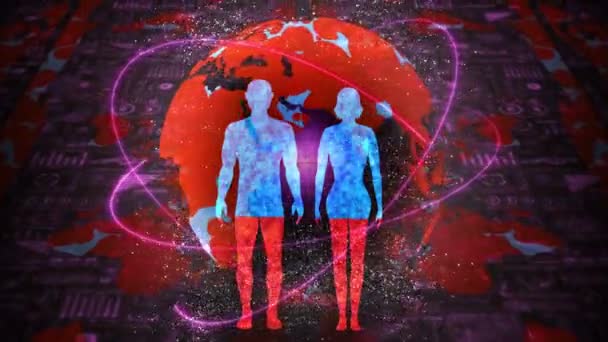 Mensch und Erde. Animation medizinischer Hologrammschleifen. Menschen virtuellen Körper. Die Erde wird rot sterben und gesund werden. Infektionspandemie. Ende einer Pandemie. Krankheit und Gesundheit. - Filmmaterial, Video
