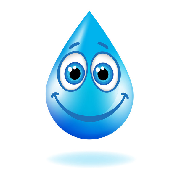 Bleu brillant goutte d'eau avec des yeux et un sourire
 - Vecteur, image