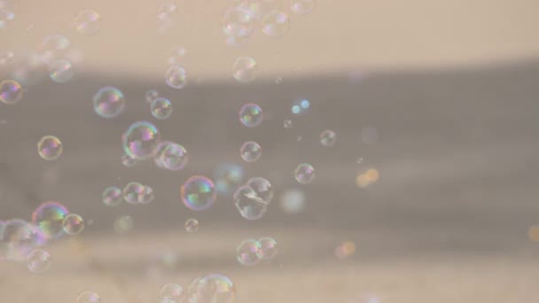 Seifenblasen bewegen sich chaotisch in der Luft. - Filmmaterial, Video