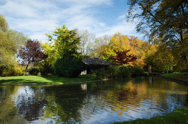 The lake in English Garden in Munich, Bavaria, Germany. In autumn, the park is especially beautiful. - Fotó, kép