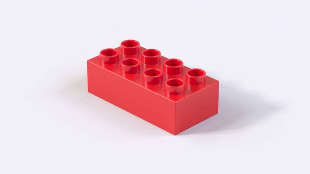 Красный пластиковый строительный блок на белом фоне. 3d рендер с рабочим путем - Фото, изображение