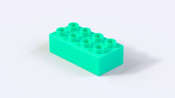 Azure Plastic Toy Brick op een witte achtergrond. 3d renderen met een werkpad - Foto, afbeelding