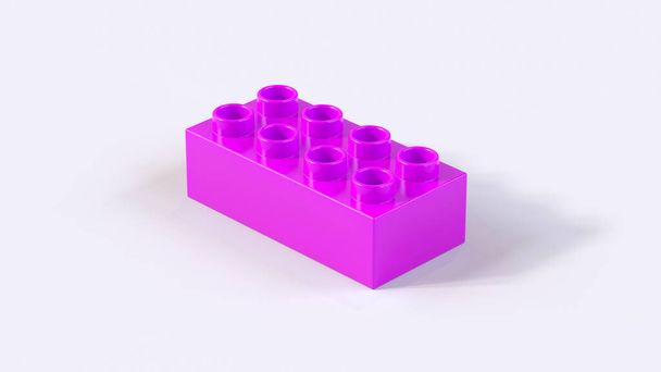 Розовое пластиковое здание Lego Block на белом фоне. 3d рендер с рабочим путем - Фото, изображение