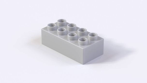 Серый пластиковый конструктор Lego Block на белом фоне. 3d рендер с рабочим путем - Фото, изображение