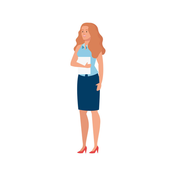 businesswoman cartoon with skirt and document paper vector design - Vector, Image