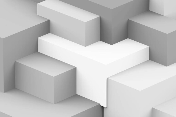 Abstract white and gray geometric cubic background. isometric square 3d render. - Photo, Image