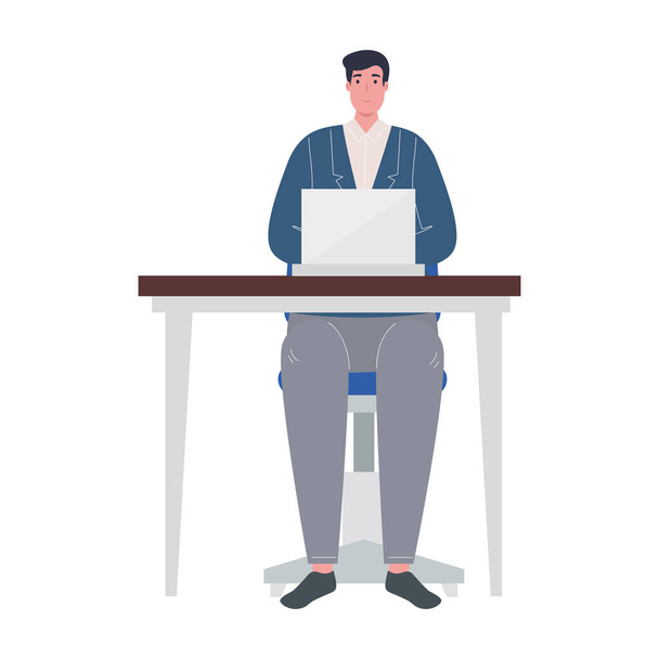Homem com laptop na mesa de trabalho design de vetor - Vetor, Imagem