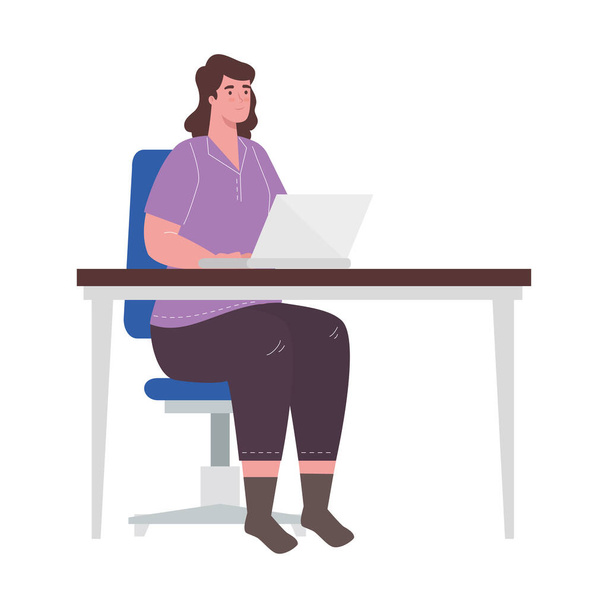 donna con computer portatile alla scrivania progettazione vettoriale di lavoro - Vettoriali, immagini