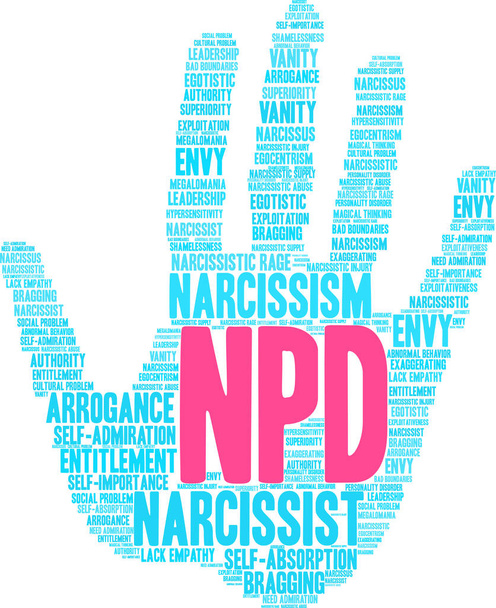 NPD Ναρκισσιστική Διαταραχή Προσωπικότητας Σύννεφο λέξης σε λευκό φόντο.  - Διάνυσμα, εικόνα