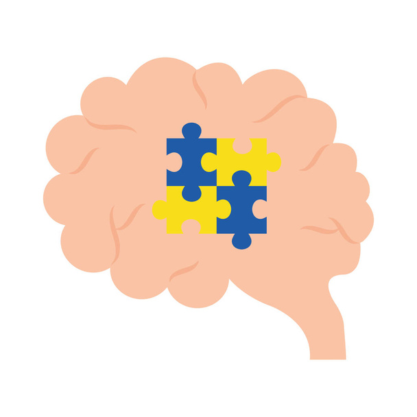 головоломки синдрома Дауна в дизайне иконок в плоском стиле мозга - Вектор,изображение