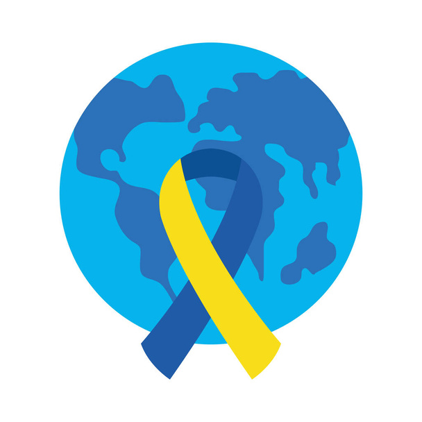 down syndrome ribbon in front of world flat style icon vector design - Vector, Image