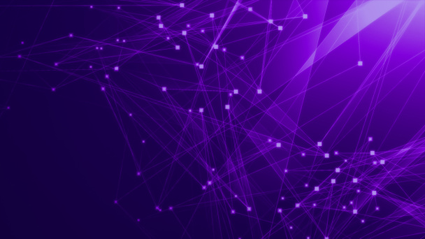 Réseau technologique violet violet abstrait en polygone avec fond technologique de connexion. Points abstraits et lignes texture arrière-plan. Rendu 3d. - Photo, image