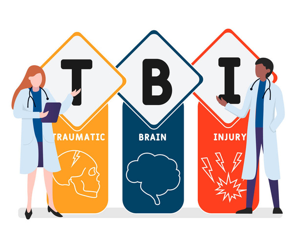 Flat design with people. TBI - Traumatic Brain Injury acronym, medical concept. Vector illustration for website banner, marketing materials, business presentation, online advertising - Vector, Image