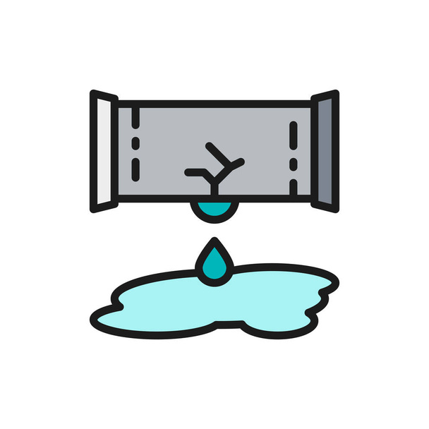 Dripping water pipe flat color line icon. - Vector, Image