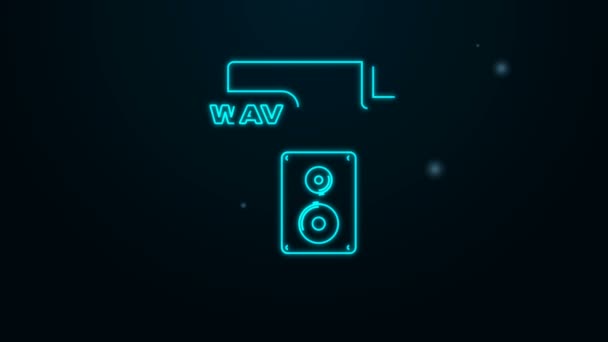 Świecący neonowy dokument z pliku WAV. Pobierz ikonę przycisku wav izolowaną na czarnym tle. Format pliku audio fali WAV dla cyfrowych plików riff audio. 4K Animacja graficzna ruchu wideo - Materiał filmowy, wideo