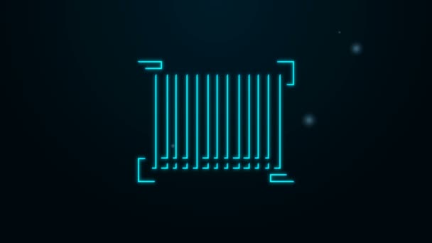 Icono de código de barras de línea de neón brillante aislado sobre fondo negro. Animación gráfica de vídeo 4K - Metraje, vídeo