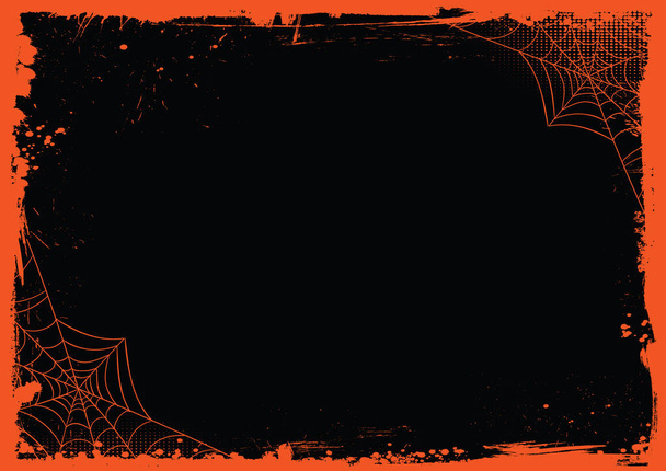 Vektori vaakasuora Halloween banneri tyhjä keltainen malli tausta grunge musta raja ja hämähäkki net - Vektori, kuva