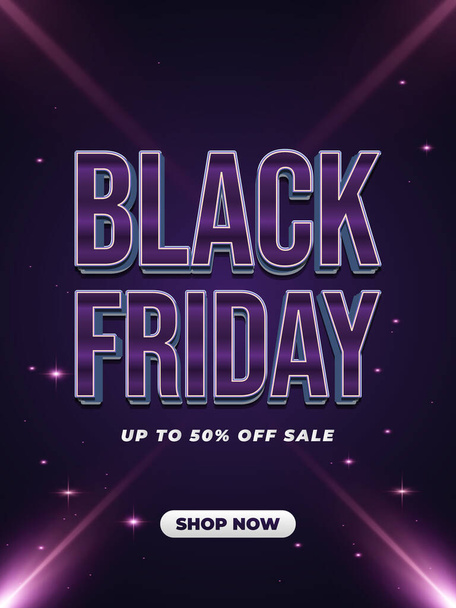 Black Friday Verkaufsförderbanner oder Poster mit buntem Text und leuchtenden Lichtern - Vektor, Bild