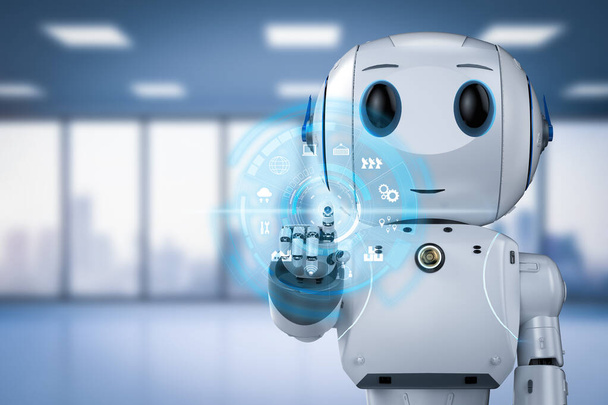 3D рендеринг милый искусственный интеллект робот с персонажем мультфильма  - Фото, изображение