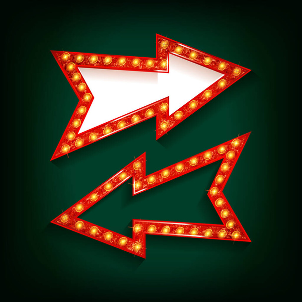 Vector marquee arrow symbol with red glowing light bulbs. Vector illustration - Vektori, kuva
