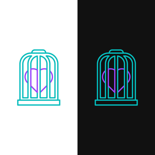 Line Heart in the bird cage icon isolated on white and black background. Love sign. Valentines symbol. Colorful outline concept. Vector. - Vector, Image