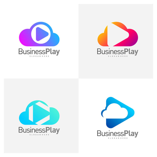 Set of Cloud Play logo design vector template, Icon play logo concepts - Вектор, зображення