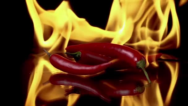 Scharfe rote Chilischoten in Flammen - Filmmaterial, Video