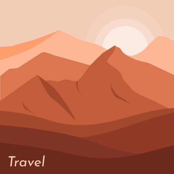 Mountains landscape illustration. Desert mountain and hills landscape. - Vettoriali, immagini