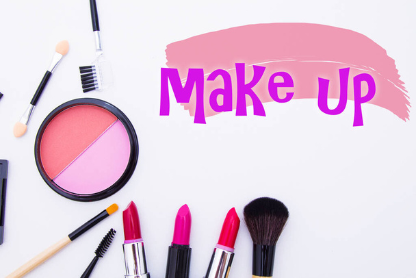 top view of makeup cosmetics set - 写真・画像