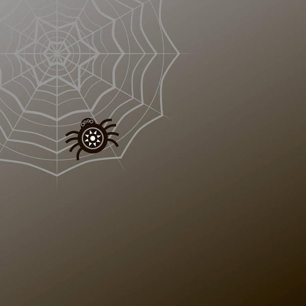 暗い背景にクモの巣のベクトルの空白の;灰色のウェブ上の黒いクモ、ハロウィーンのテーマに関する画像、休日のためのウェブを持つカード、創造性のためのテンプレート、印刷. - ベクター画像