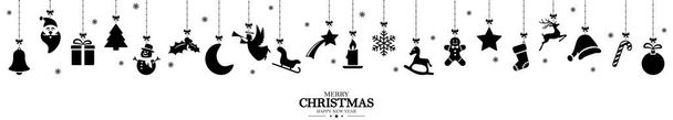 verschiedene abstrakte, schwarz gefärbte Hängesymbole für Weihnachts- und Winterzeitkonzepte mit Weihnachts- und Neujahrsgrüßen - Vektor, Bild