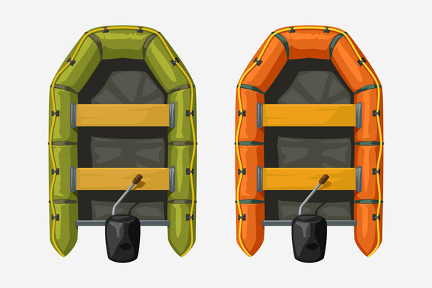 two inflatable boats top view on white - Vector, imagen