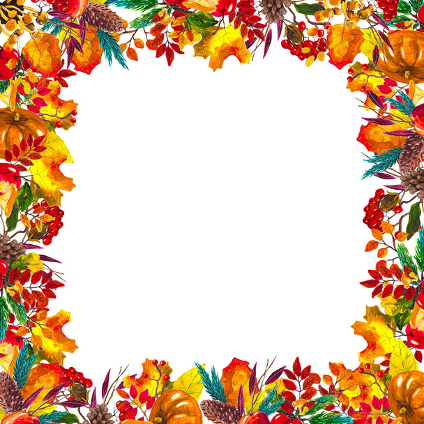 Autumn leaves border. Watercolor hand drawn frame - Φωτογραφία, εικόνα