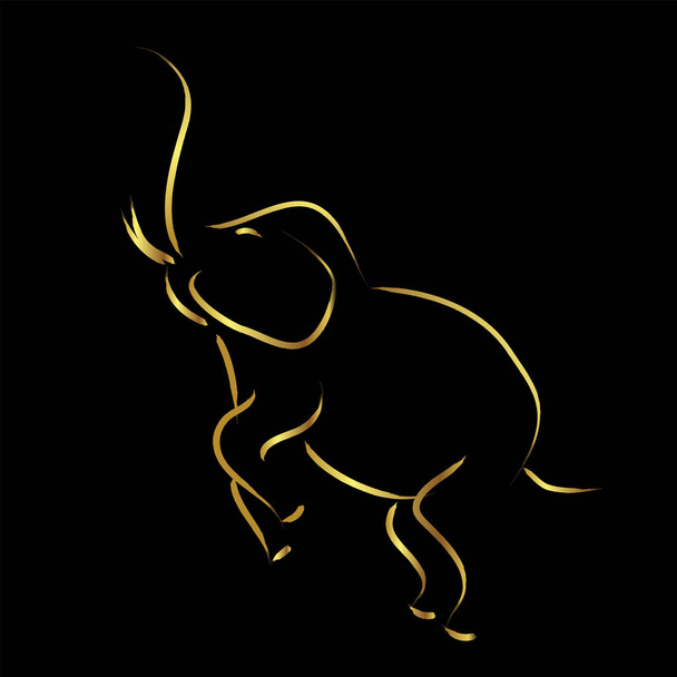 Słoń ze złotymi elementami granicznymi ręcznie szkicuje styl pędzla. Ilustracja odizolowana na czarnym tle - Wektor, obraz