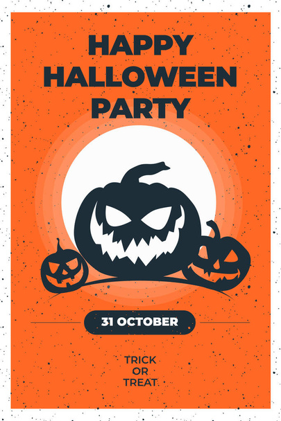 Halloween invitation with spooky pumpkins and full moon. Flyer template for Halloween party.  Greeting Card - Vetor, Imagem