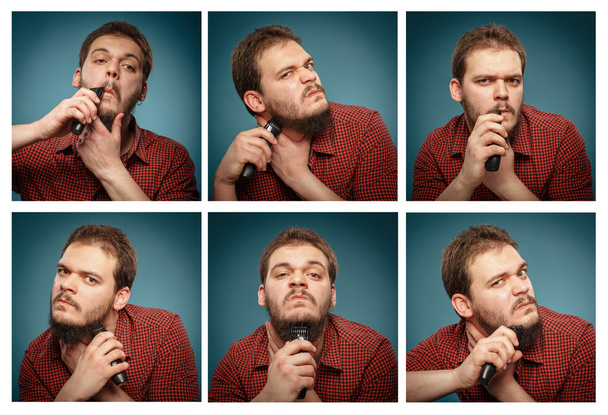 Kollaasi muotokuvia: Mies, joka ajelee partansa trimmerillä
 - Valokuva, kuva