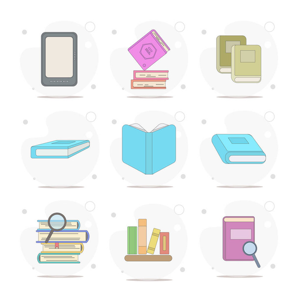 book flat icon set with long shadow, open book, education, electronic book, tutorial, video book vector flat illustration on white background - Vector, Image