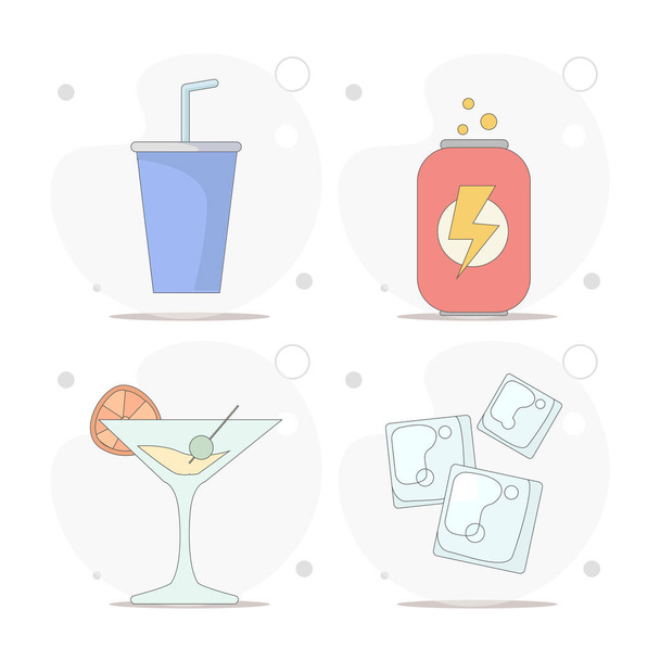 векторная плоская иллюстрация соды на белом фоне. энергетический напиток, коктейль, кубики льда - Вектор,изображение