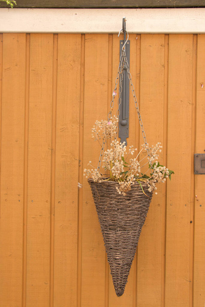 Tkaný koš visící květináč se sušenými květy - Fotografie, Obrázek