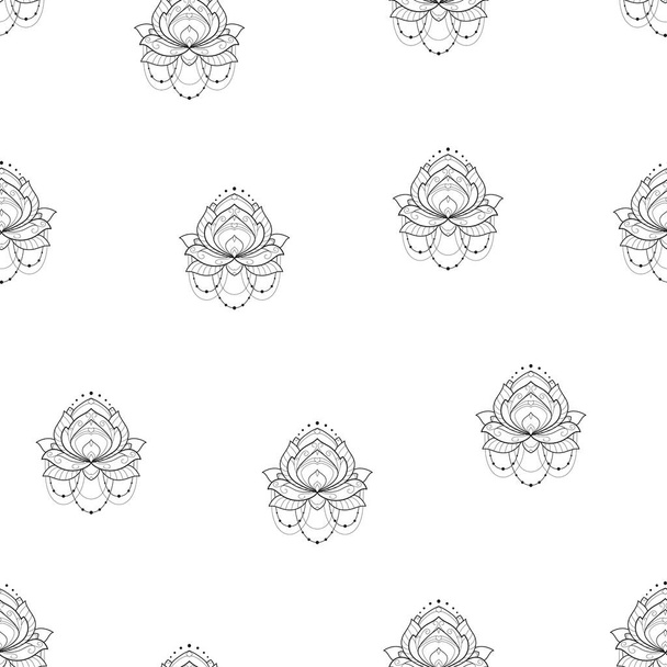 Lotus flower monochrome geometrical vector illustration is isolated on a white background. Seamless pattern for design - Vector, Imagen